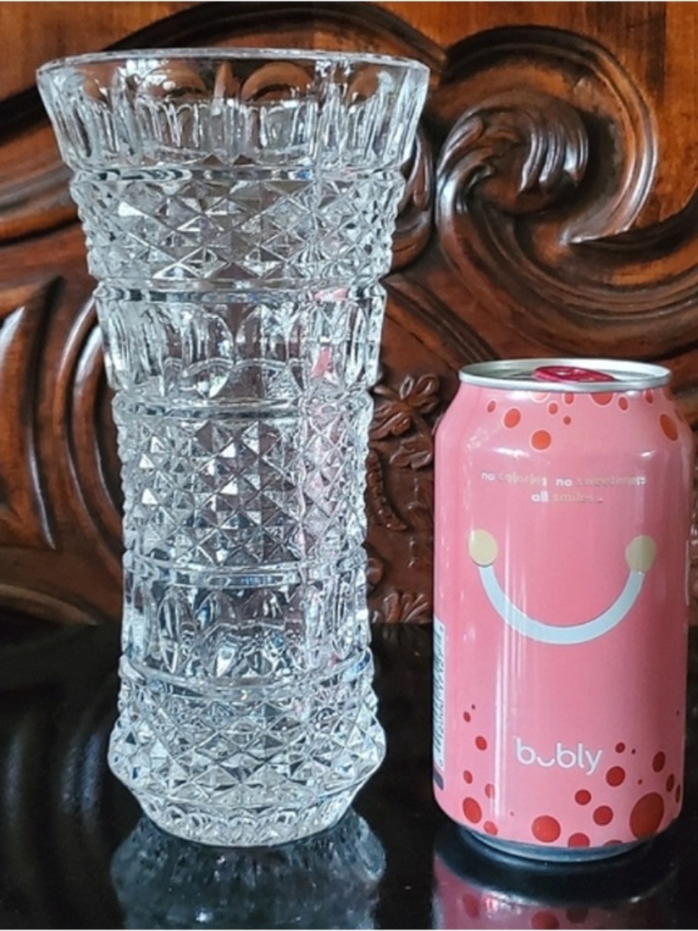 Cut-Pattern Clear Glass Decorative Vase - Brand Unspecified